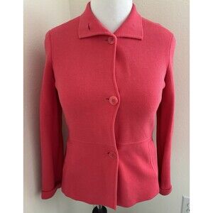 Talbots Women Bright  Pink Knitted Blazer Jacket  Size S Button Down